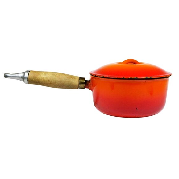 Le Creuset #14 Saucepan Flame Orange with Lid Mid-Century Enamel Cookware - Picture 4 of 11